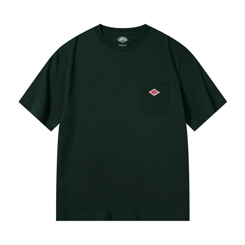 Men and Women's Pure Cotton Fashion Brand Embroidery T-Shirt Tee Simple Pocket Short Sleeve Orders Exported to Japanese