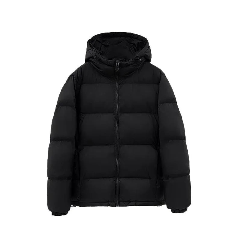 Winter Thick Warm Down Jackets Hooded Stand Up Collar Zipper Long Sleeve Unisex Black Coats Casual Loose Cotton-padded Clothes