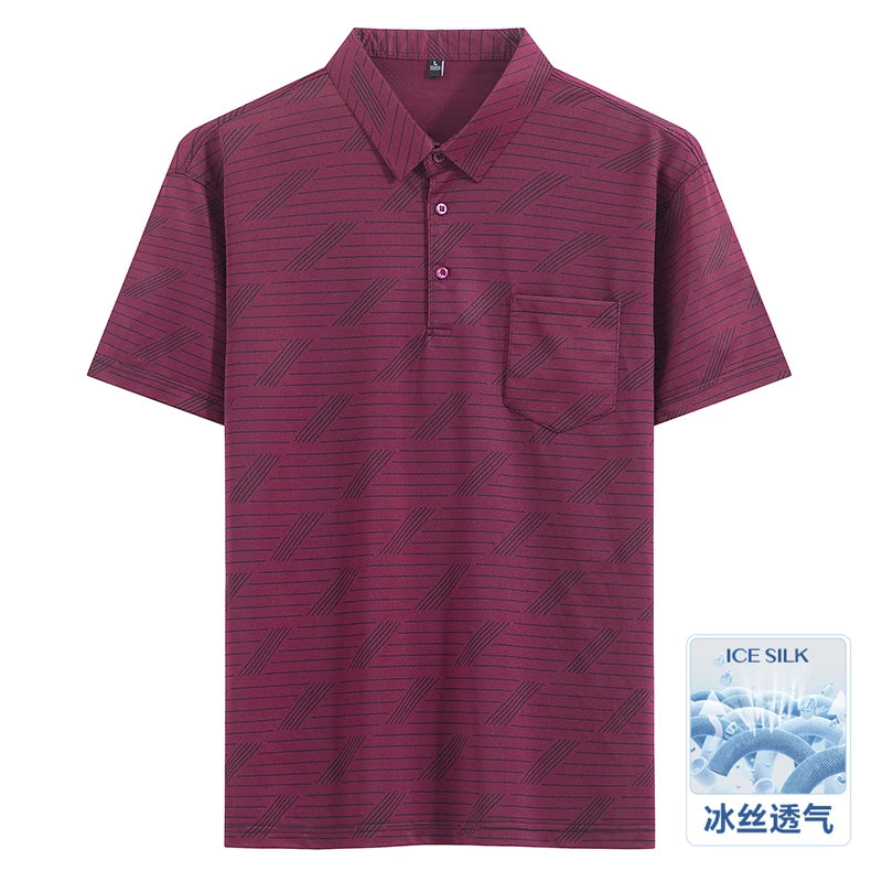 Summer men's short-sleeve business striped pocket collar POLO shirt summer wear