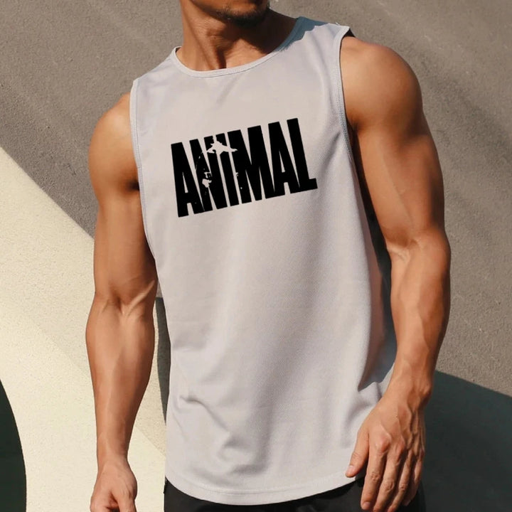 Men's Quick Drying Sleeveless shirt animal Bodybuilding Workout Tank Tops Muscle Fitness Shirts Male Gym Stringer Vest