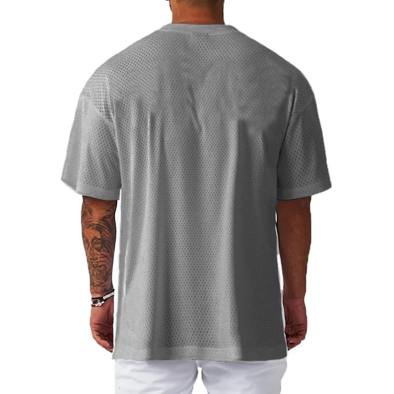 Oversized Loose Short Sleeve Quick Dry Shirt Gym Bodybuilding Breathable Cool Mesh Clothing Mens Fitness Workout Muscle T-shirts ATFH