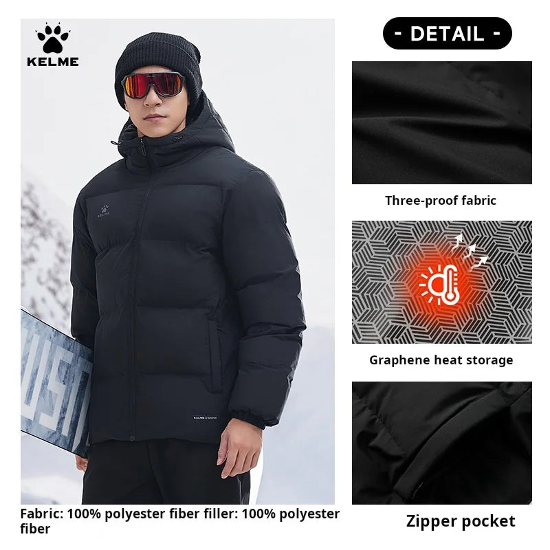 Kelme Sports Cotton Jacket Men's Winter 2024 New Style Bread Jacket Hooded Windproof Jacket Thickened Warm Cotton Jacket
