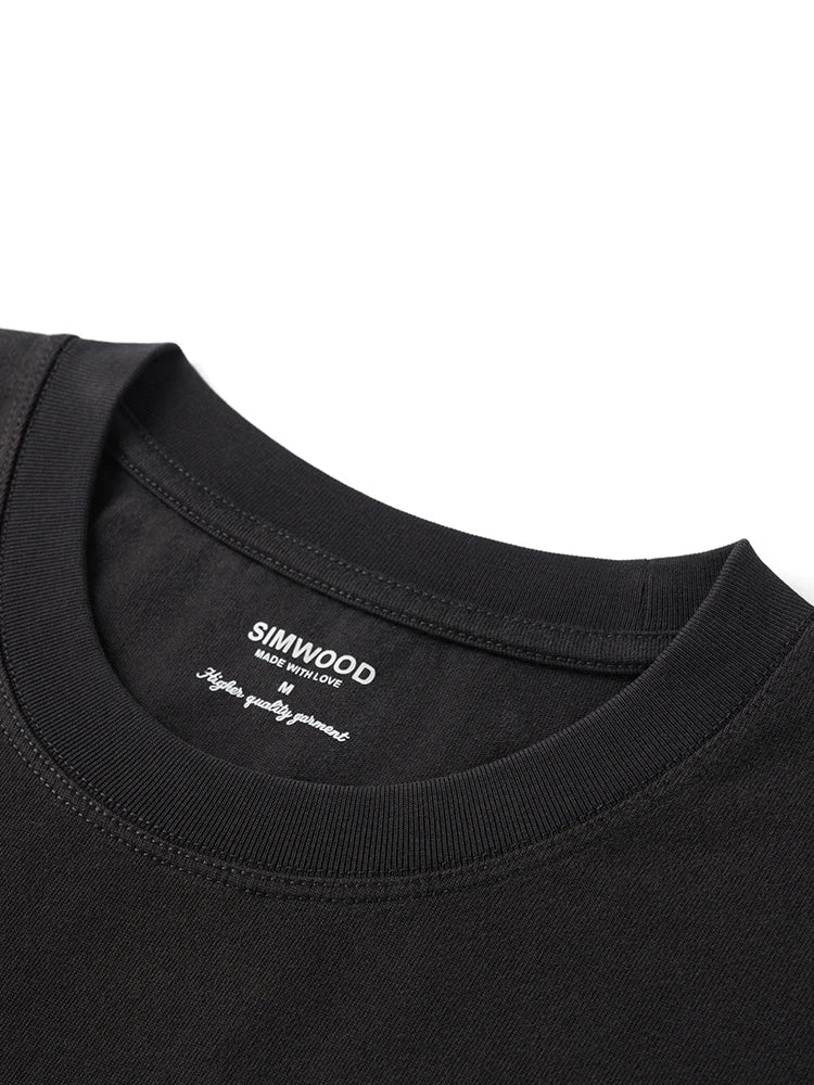 SIMWOOD Summer New 260gsm 100% Cotton Fabric Washed Vintage Letter Print T-shirts Men Plus Size Tops - ATFH