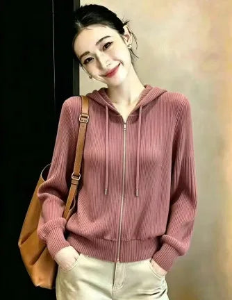Miyake Pleated 2026 Autumn New Solid Color Zipper Hooded High-end Lazy Style Sweatshirt Pleated Versatile Top for Women Pleat