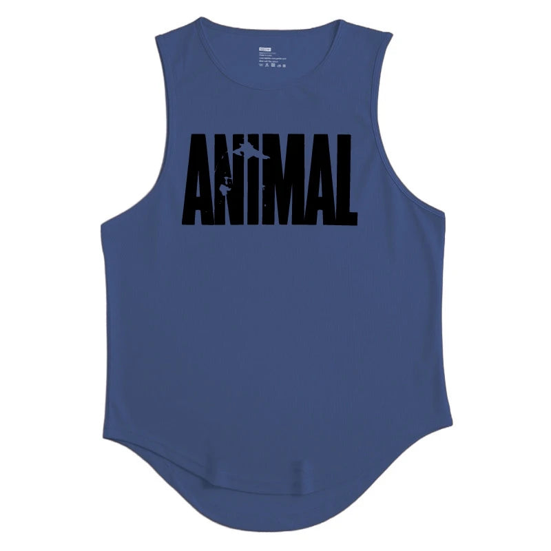 Men's Quick Drying Sleeveless shirt animal Bodybuilding Workout Tank Tops Muscle Fitness Shirts Male Gym Stringer Vest