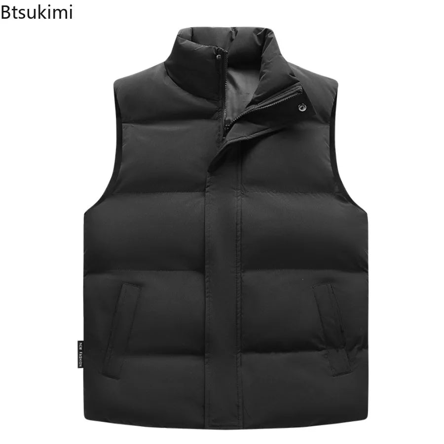 2026 Winter New Down Cotton Vest for Men Solid Color Stand Collar Versatile Sleeveless Vest Cold Resistant Warm Cotton Waistcoat