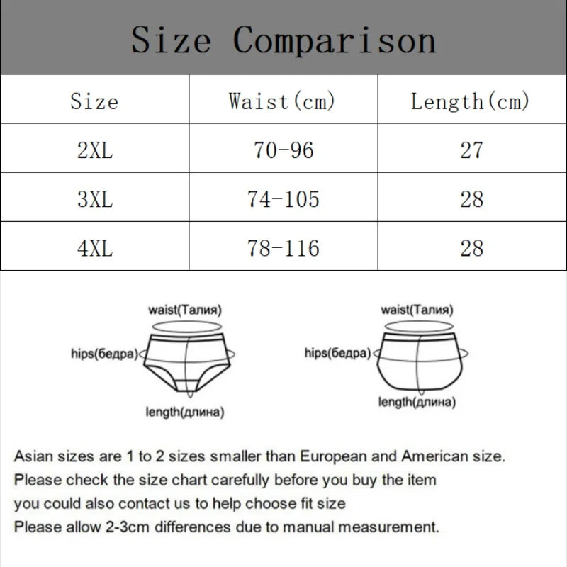 2XL-4XL Men's Trendy Print Boxers Shorts Cotton Flat Corner Briefs Casual Four Corner Underwear Seamless Comfortable Panties ﻿