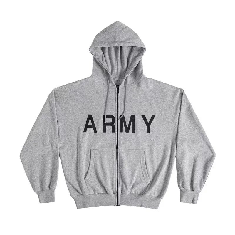 Integrated Cutting Oversized Kanye West Vultures Zipper Hoodie Men Women Simple Letters Print Gray Coats Best Quality Cotton - ATFH