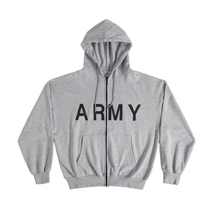 Integrated Cutting Oversized Kanye West Vultures Zipper Hoodie Men Women Simple Letters Print Gray Coats Best Quality Cotton - ATFH