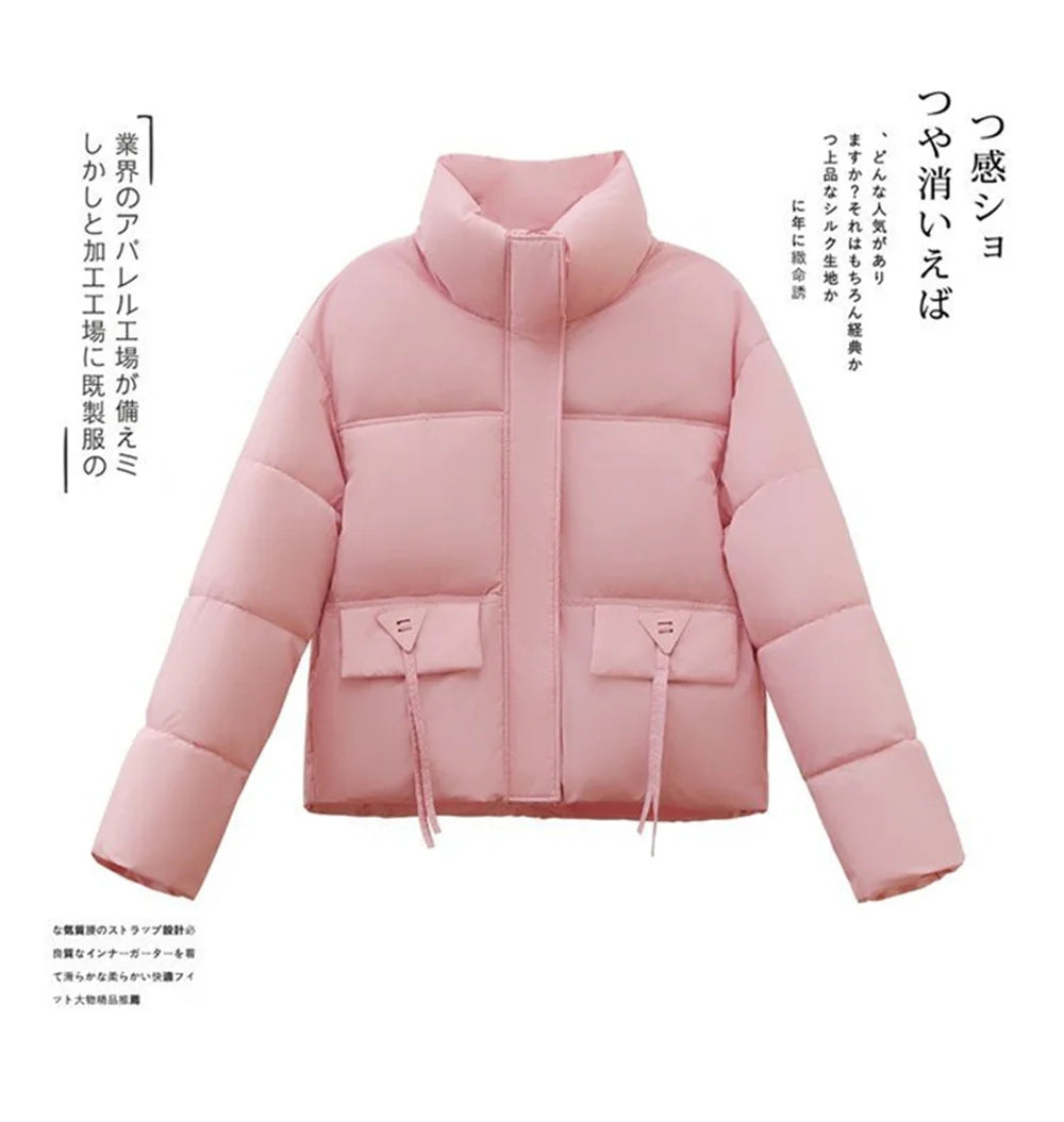 New Down and Cotton Jacket women's Short Korean Version Cotton Jacket  Stand Collar Loose Autumn and Winter bread Fashion jacket ATFH