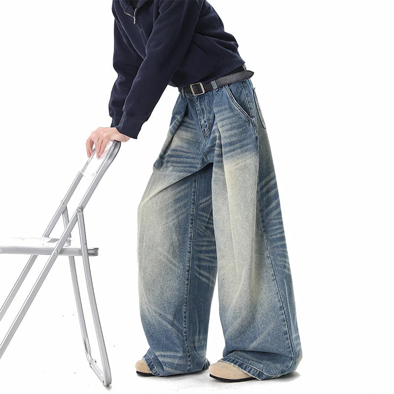 Men's Wide-Leg Baggy Jeans Casual Comfortable Fit Denim Pants Spring 2026 Outdoor Street Style Springy Loose Jeans ATFH