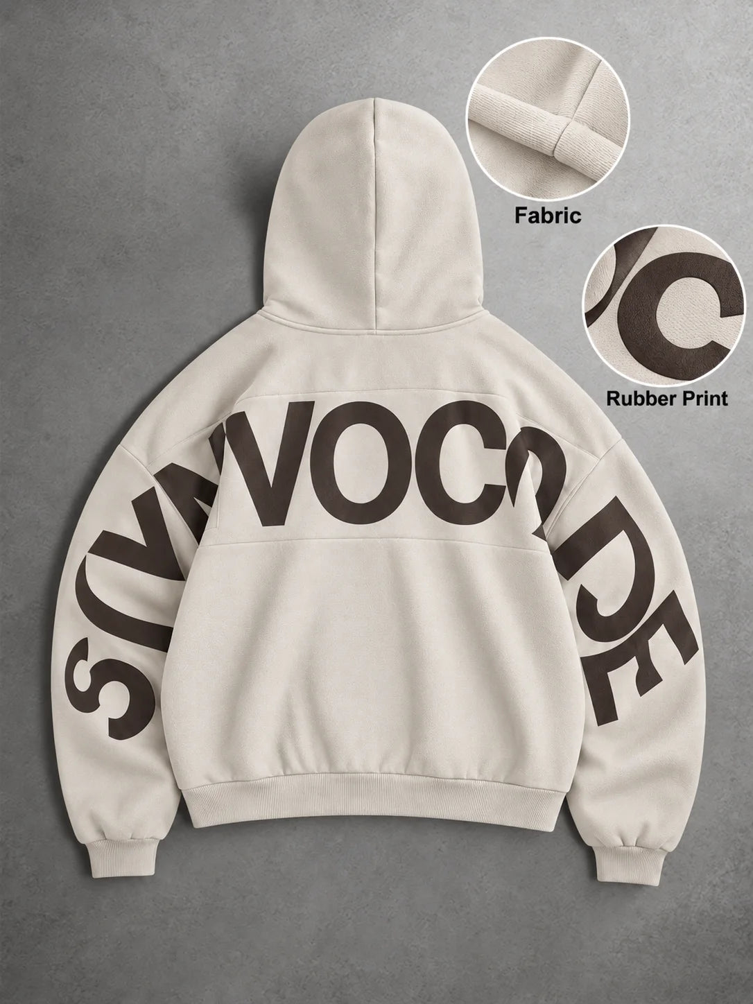 Men's & Women's Hoodie Back Full Wrap Around Large Letter Rubber Print Y2K Streetwear Oversized Casual Pullover Sweatshirt S‑2XL