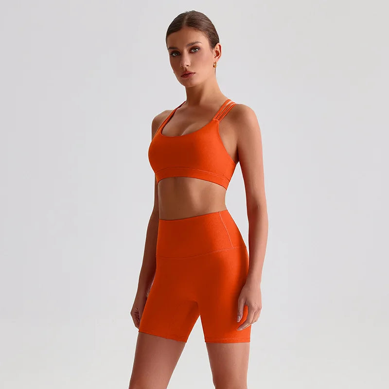 Women's Seamless Yoga Set Quick-Dry Sexy Backless Sportswear Bra High-waisted Shorts Outdoor Running Gym Fitness Workout Outfit - ATFH