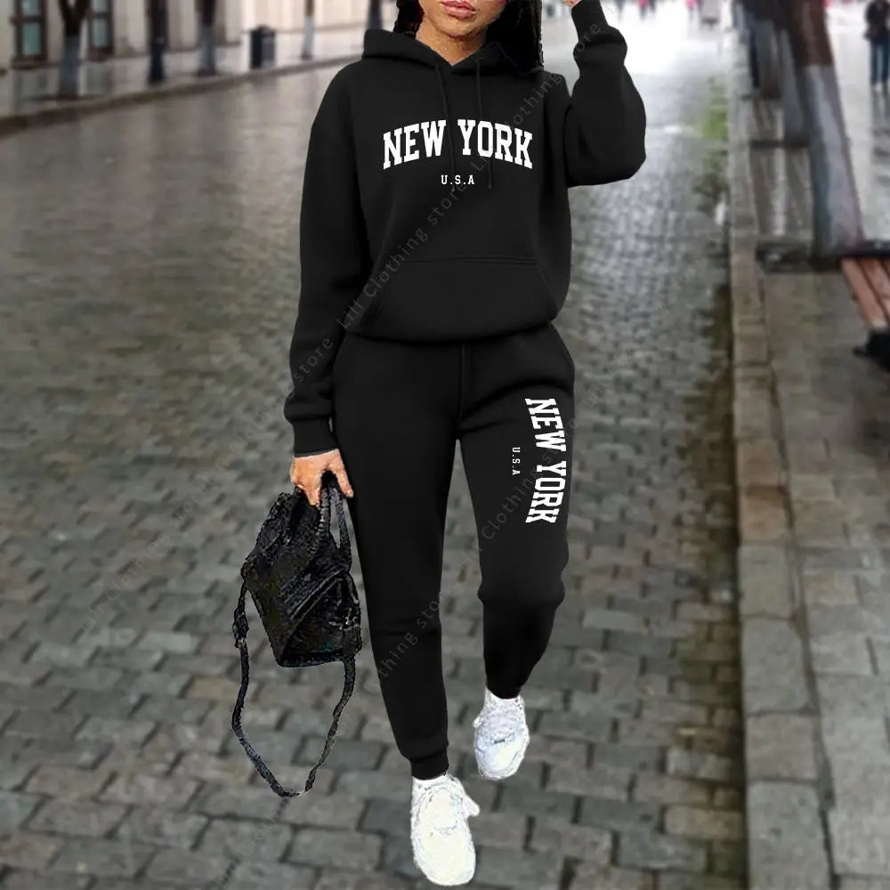 Women's Tracksuit Autumn Winter Hoodies Trousers 2PCS Suit Sports Jogging Street High quality Clothes Women Pants Sets