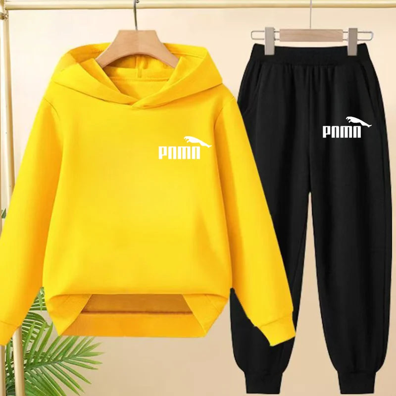Leisure Children Hoodie Sportswear With Classic Prints Simple Elements Breathable Versatile Two-piece Set For Both Boy And Girl - ATFH