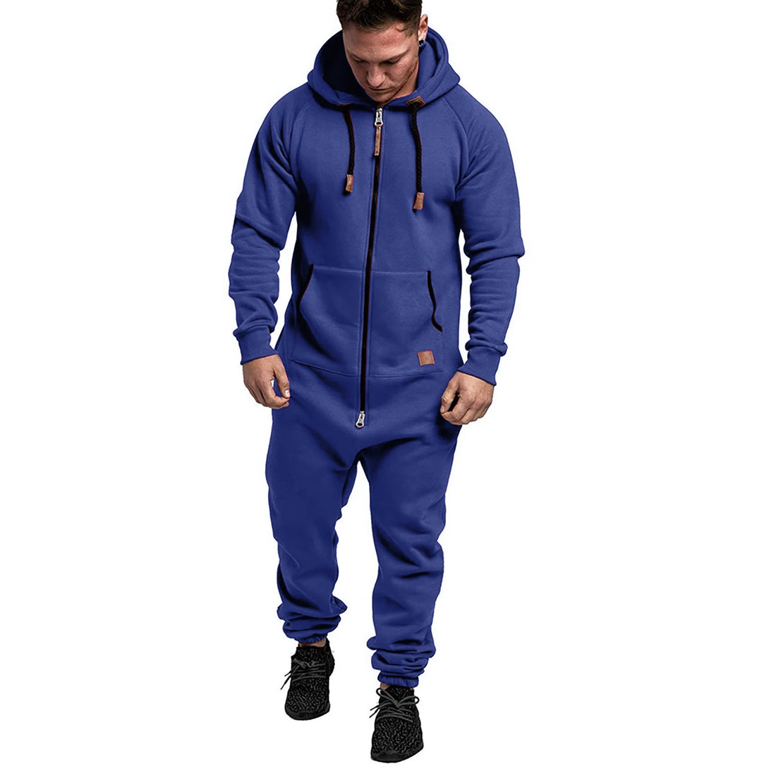 New Custom Design Jumpsuit Pajamas Long-sleeved sports pants solid color splicing casual sweater men's zipper hoodie - ATFH
