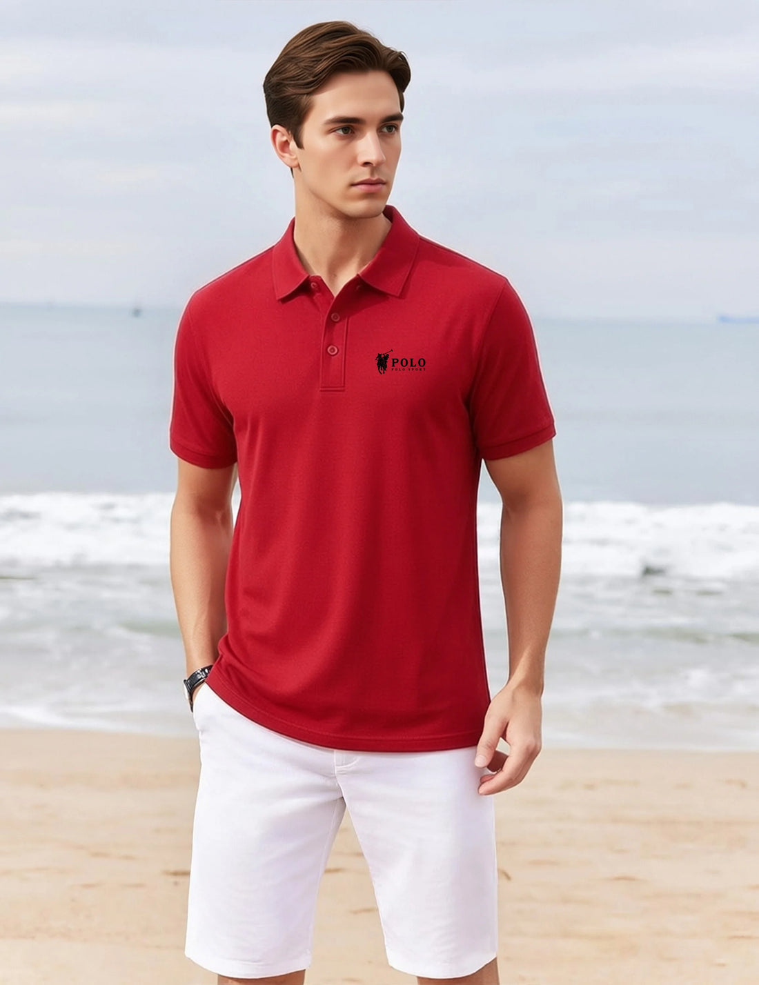 Men's summer high-quality short sleeved polo shirt button letter printed T-shirt for business and casual men's wear