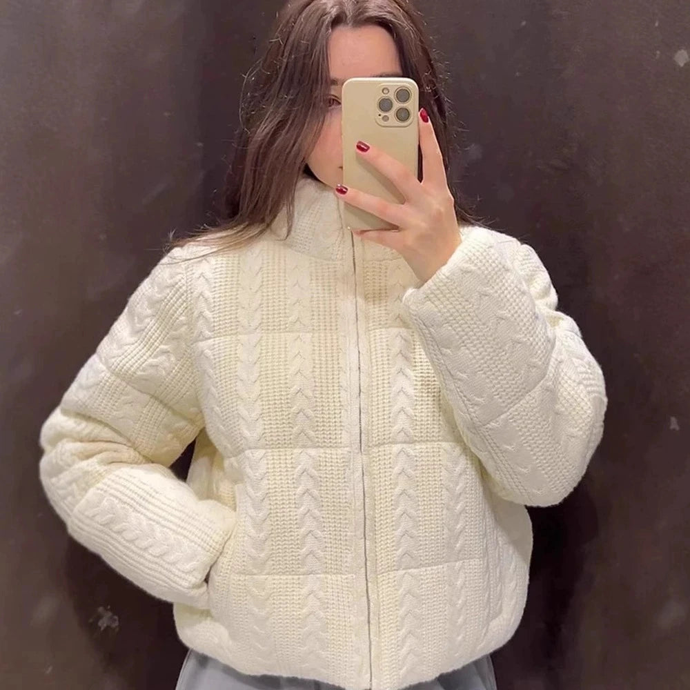 European American Style Women Cotton Coat Women'S Autumn Winter New Street Fashion Knitted Cotton Jacket 2025 Women Short Jacket ATFH