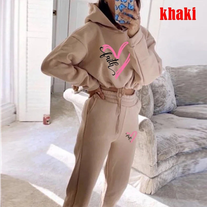 Women Hooded Sweatshirts+long Pants Casual Sport Suits Women Tracksuits Warm Long Sleeve Hoodies Two Piece Sets