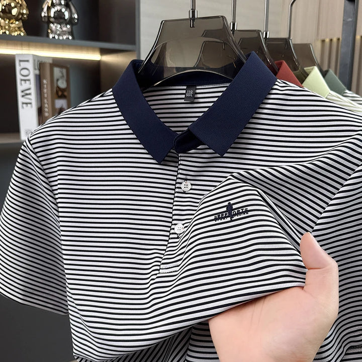 Luxury brand striped short sleeve polo shirt new fashion letter embossed men's T-shirt summer breathable Korean style casual top