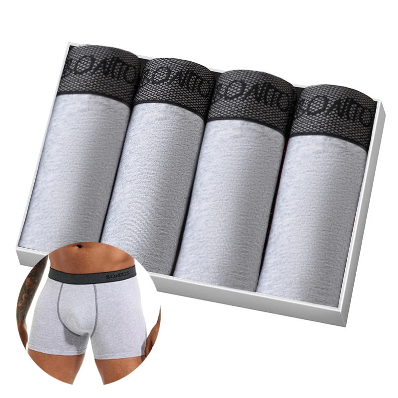 4pcs/pack Boxer Briefs Men's Panties Letter Man Underwear Solid Color Cotton Men Underpants Sexy Undrewear Shorts BONITOS Brand