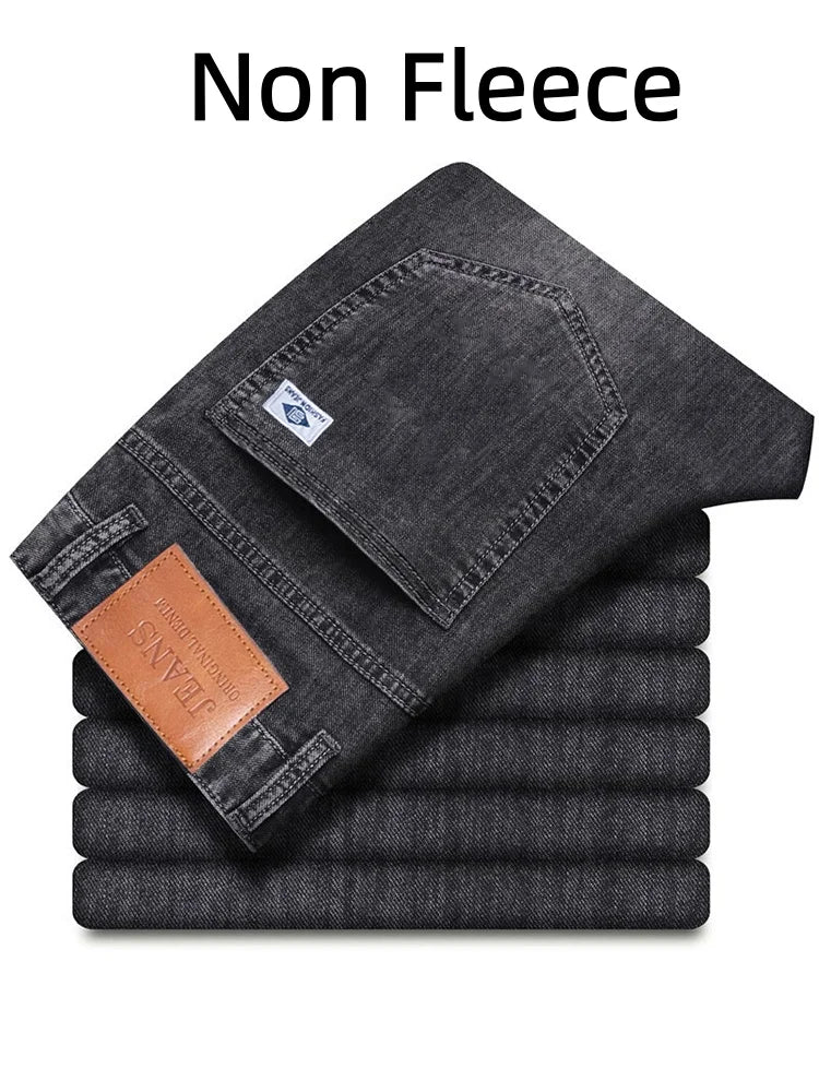 Men's loose straight leg jeans retro washed elastic casual pants suitable for all seasons versatile pants ATFH