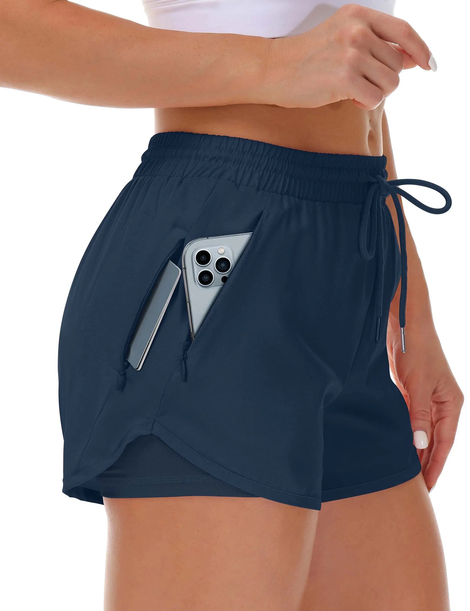 Women's athletic shorts, running, yoga, two-piece design, anti-exposure shorts, fitness, elastic, slimming leggings Tahsi Fashion House