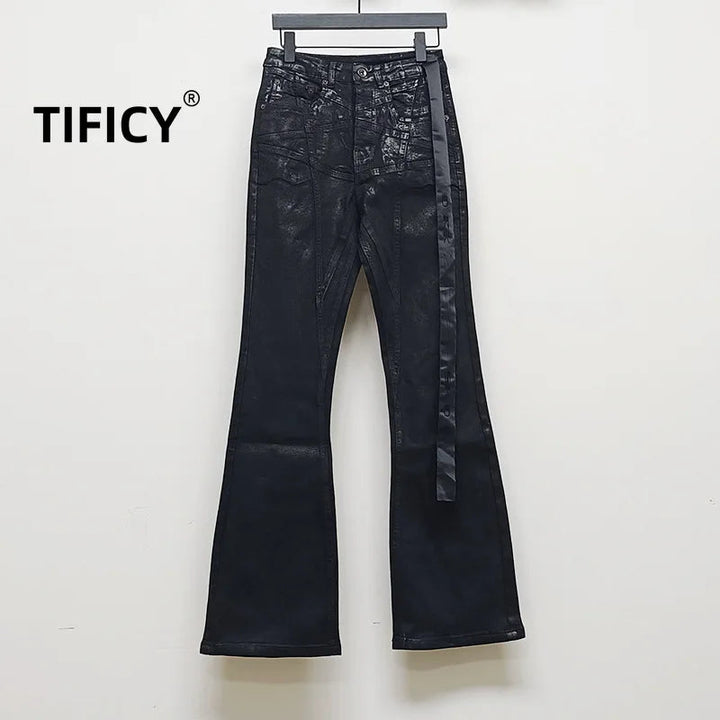 RO Style Wax Pants Men's Handmade Brushed Wax Pentagram Wax Surface Coating Horn High Elasticity Jeans Pant Dark ATFH