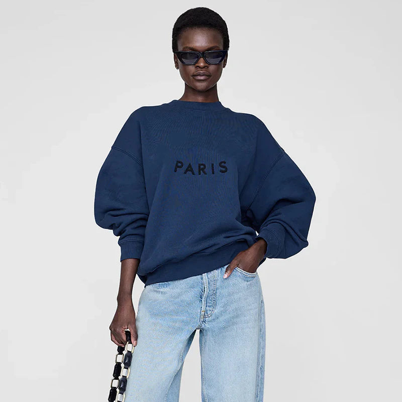 New 2025 Autumn and Winter New Niche AB Front Felt Patch Embroidered Fleece Women's Fleece Crew Neck Sweater - ATFH