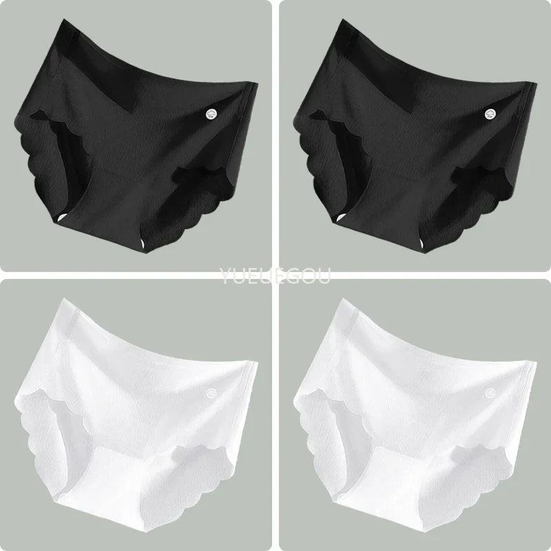4PCS Ice Silk Seamless Underwear Ultra-thin Women's Panties Sexy Transparent Stretch Briefs High Waist Comfortable Lingerie M-XL