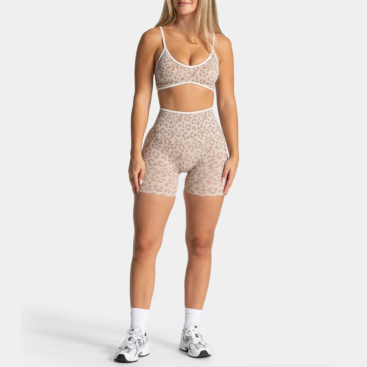 Women's Leopard Print Sports Bra & Shorts Yoga Set Workout Activewear Gym Suit