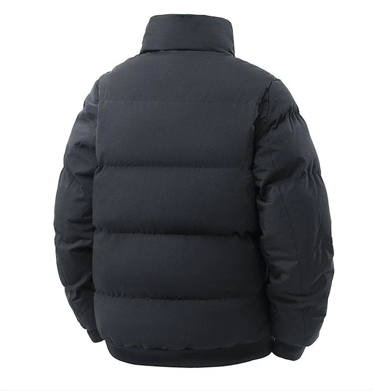Winter Men's Stand Up Collar Zipper Parkas Thick Cotton Coats Solid Color Street Fashion Style Business Casual Jacket Plus Size