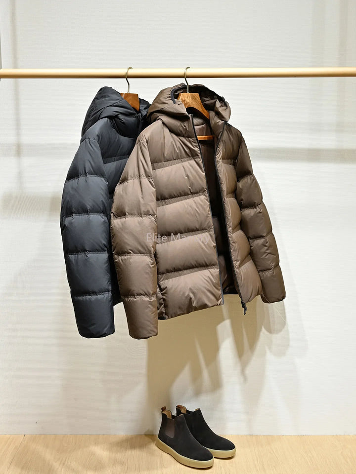 Nylon three-proof fabric, Liuqiao 90 white goose down warm detachable hooded down jacket for men