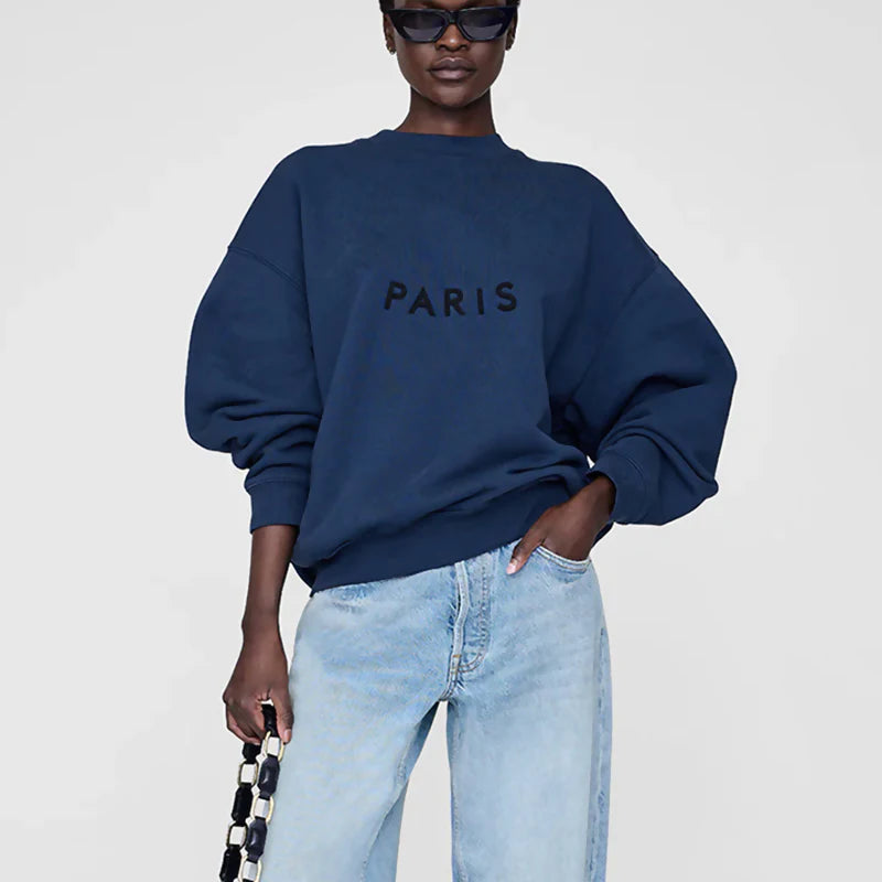 Winter new North American niche AB front felt patch embroidered fleece women's plus fleece round neck sweatshirt - ATFH