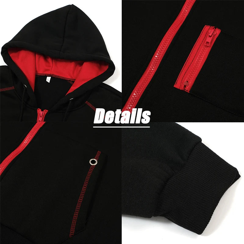 Men's Long Sleeve Zip Up Hoodie Casual Athletic Sweatshirt Hooded Jacket with Pockets Spring Fall Warm Fleece Lined Coat Outwear - ATFH