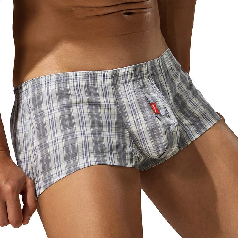 SEOBEAN Men's Comfortable Fashion Short Home Shorts with Large Pockets Cotton Boxer Briefs European Style Sleepwear Underwear