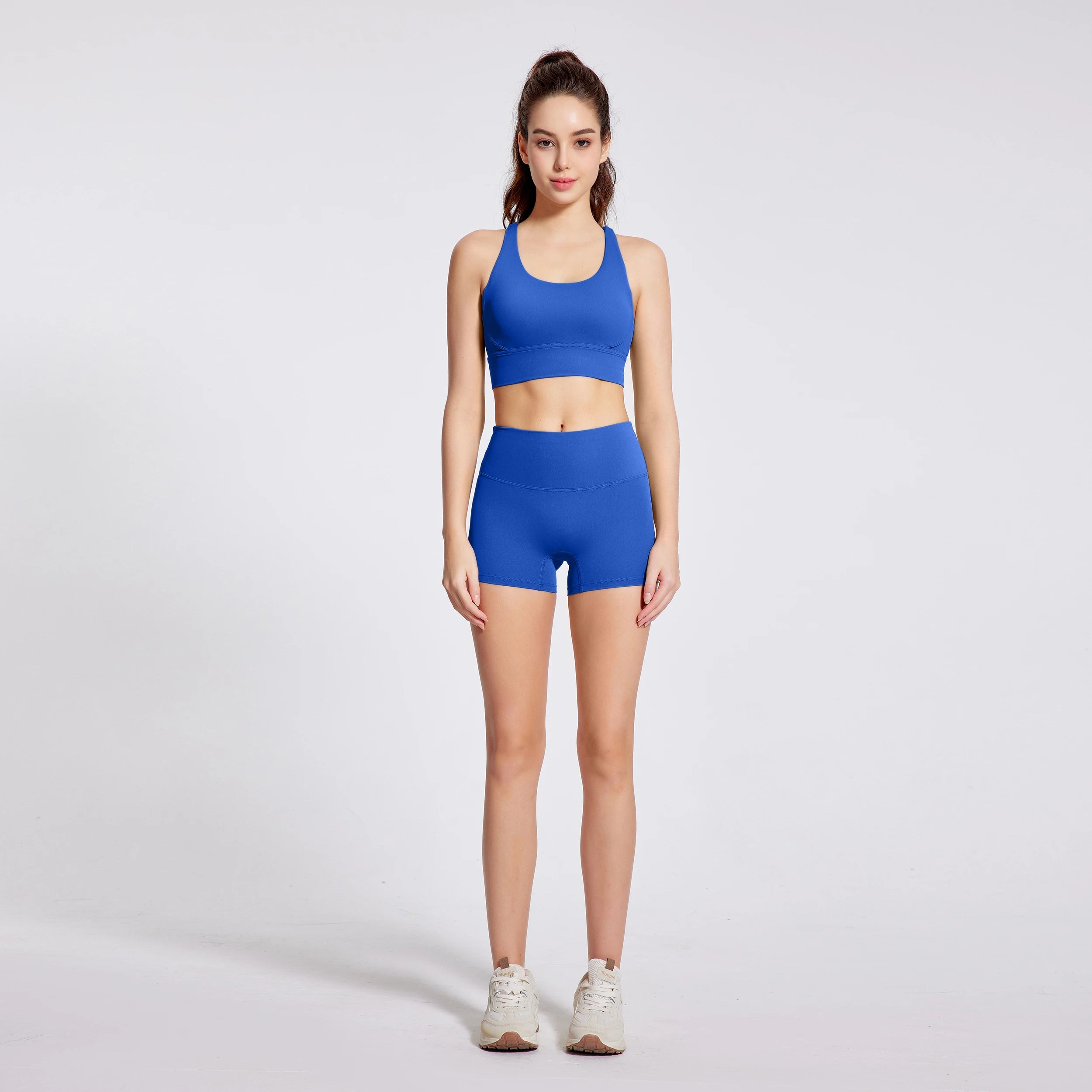 2 Pieces Yoga Clothes Gym Sets Sports Shorts Women Cross Back Bra Top High Waist Shorts Fitness Suits Running Workout Tracksuit - ATFH