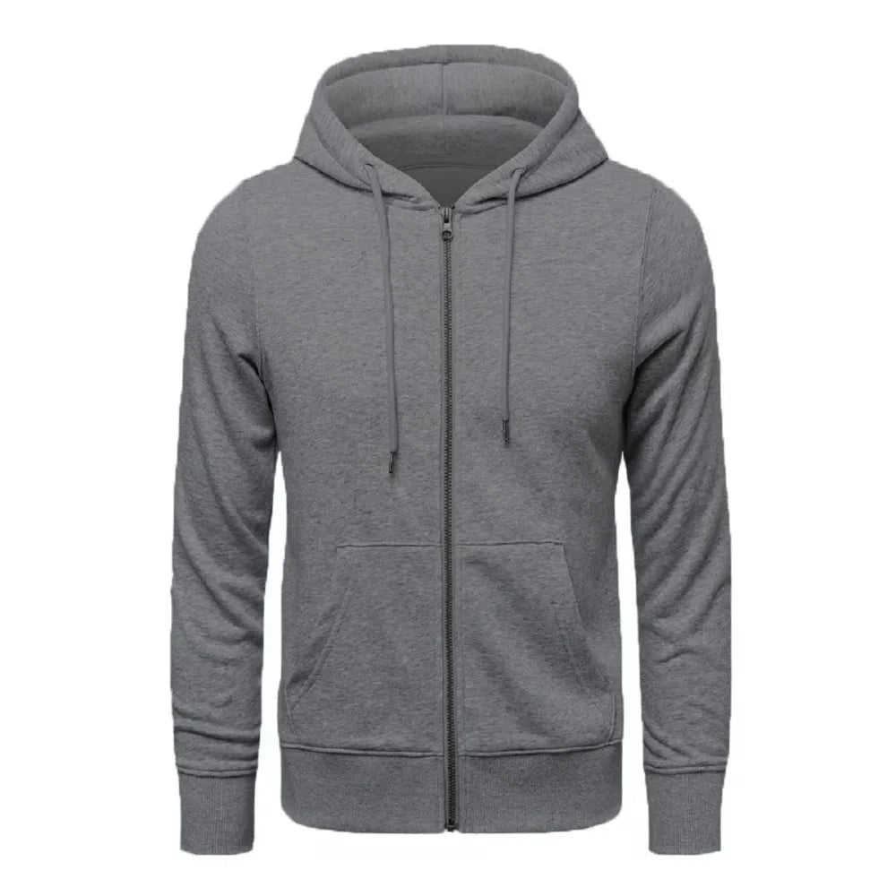 Trendy Hoodies Men Retro Harajuku Solid color High quality Jacket Streetwear Solid Zip Up Casual Loose Sweatshirt Clothes - ATFH