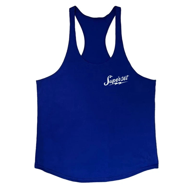 Men's "Superset" Graphic Stringer Vest - Cotton Sleeveless Shirt for Gym Fitness, Bodybuilding & Workout Undershirt