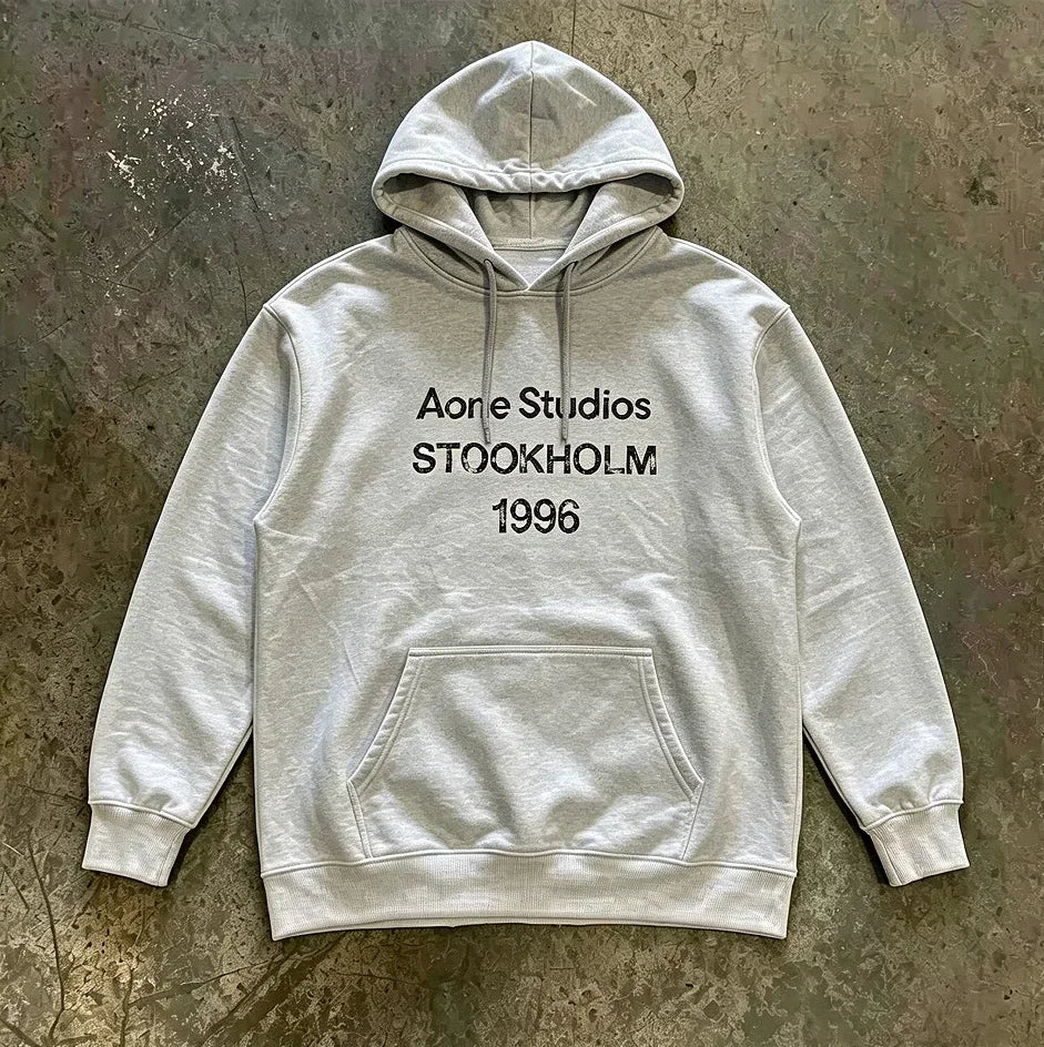2026 Retro letter print hooded sweatshirt suitable for both men and women. Letter print sporty casual street style loose top.