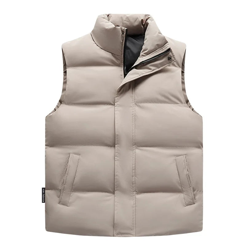 2026 Winter New Down Cotton Vest for Men Solid Color Stand Collar Versatile Sleeveless Vest Cold Resistant Warm Cotton Waistcoat