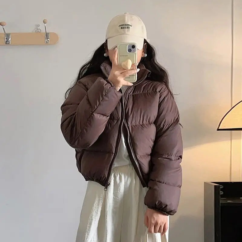 Parkas for Women Winter Coat Zipper Chic Solid Casual Coat Vintage Fashion Long Sleeve Female Elegant Thermal Jacket New ATFH