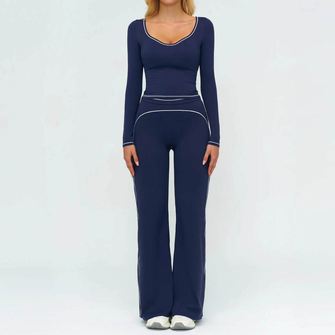 2PCS Yoga Set Gym Clothes Outdoor Sports Outfits Women Tracksuit Gym Fitness Suits Workout Long Sleeved Flared Pants Sportswear - ATFH