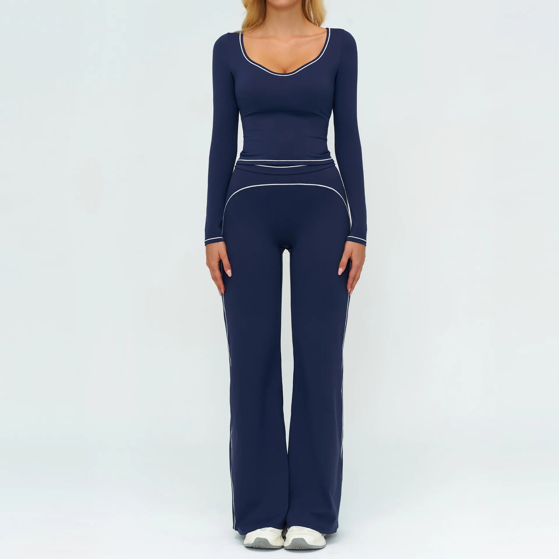 2PCS Yoga Set Gym Clothes Outdoor Sports Outfits Women Tracksuit Gym Fitness Suits Workout Long Sleeved Flared Pants Sportswear - ATFH
