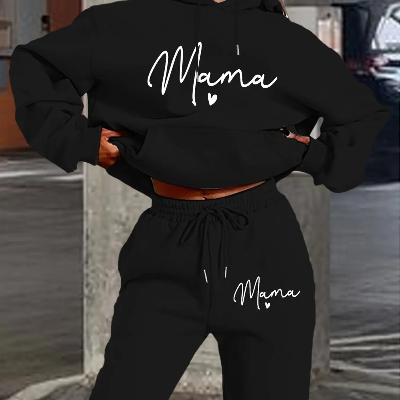 Women's autumn and winter loose hoodie+sweatpants set, hip-hop street casual letter printed fashionable and plush warm clothing