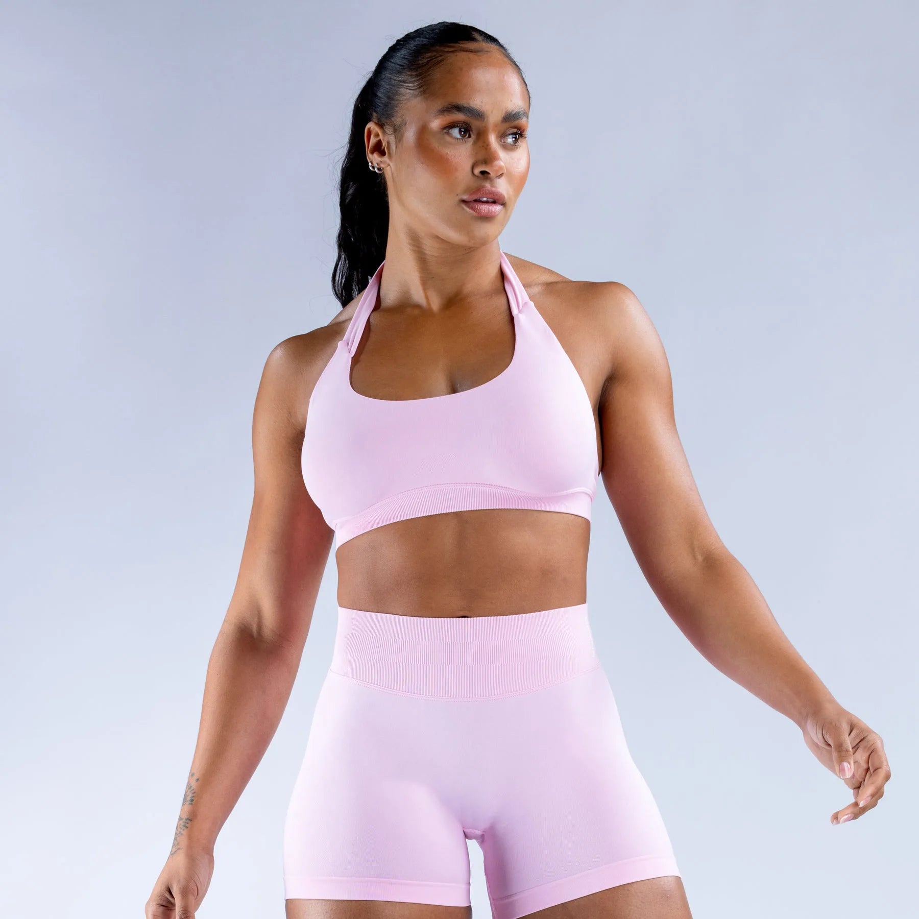 2 Pieces Yoga Suit for Women Seamless Fitness Gym Clothes Halter Sports Bra Matching Impact Shorts Workout Sets Gym Outfit - ATFH