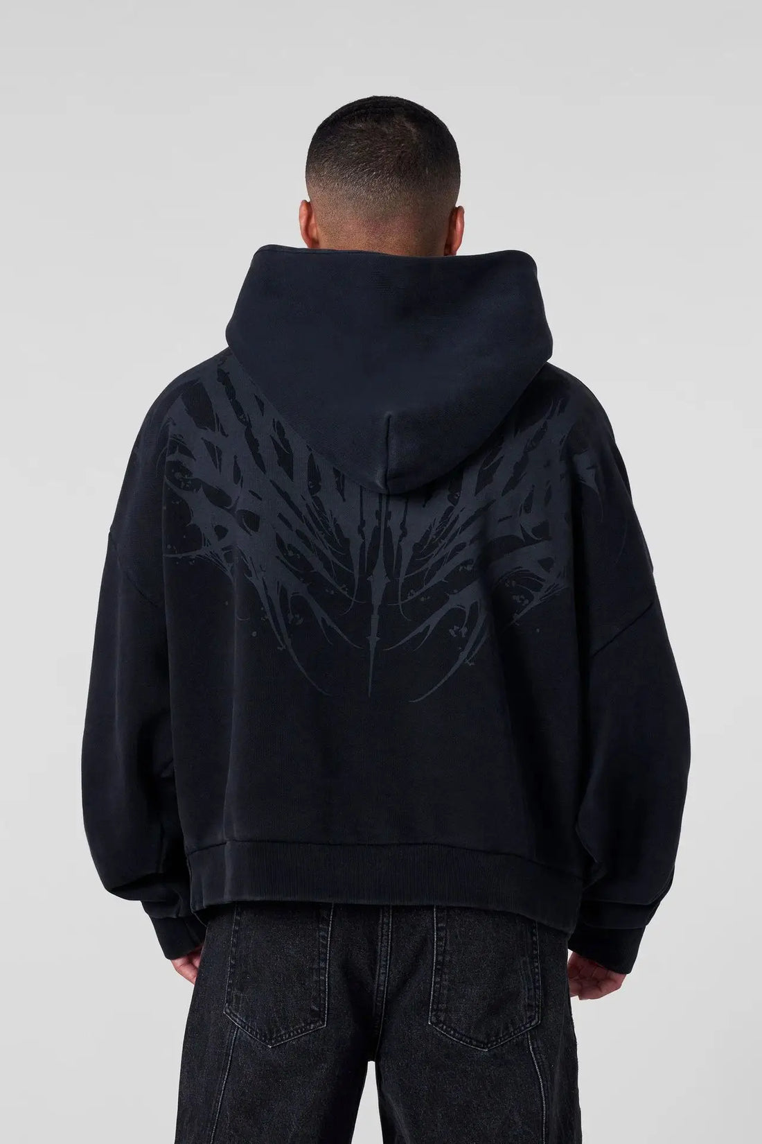 American-style streetwear sports hoodie for jogging, fitness, casual running, and training with wing-shaped print - ATFH
