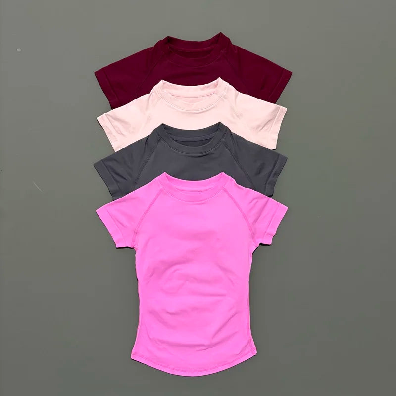 Yoga Tops Women Seamless Impact Short Sleeve Slim Fit Quick Dry Breathable Gym Fitness Workout Running Sports Athletic Tee - ATFH