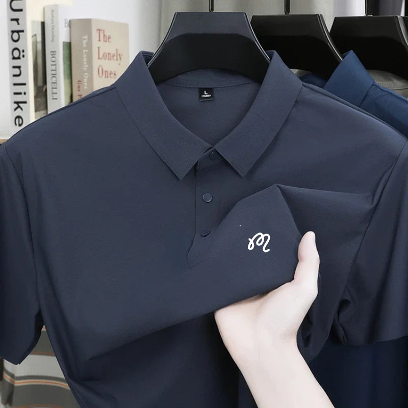 Golf printed short sleeved men's brand polo shirt ice silk seamless top summer new comfortable breathable casual lapel T-shirt