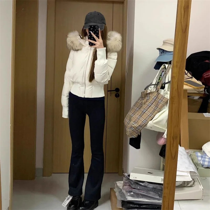 Korean Cotton Jacket Women's Short Winter 2026 New Item Small Cotton Jacket Big Fur Collar Waist Slimming Cotton Jacket Pink